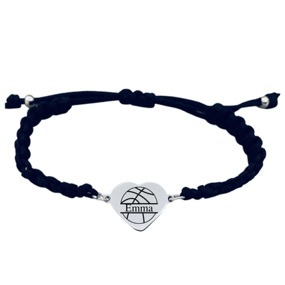 Personalized Engraved Basketball Heart Rope Bracelet