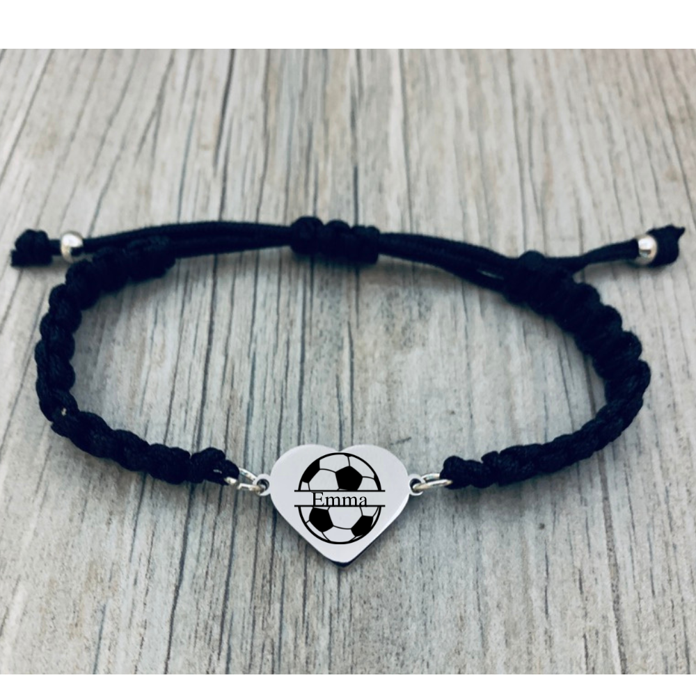 Personalized Engraved Soccer Heart Rope Bracelet