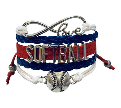 Girls Softball Bracelet - White, Blue and Red Color