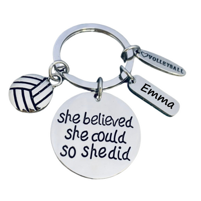 Girls Volleyball Charm Keychain Perfect Gift with Choice of Tag Engraving for Players