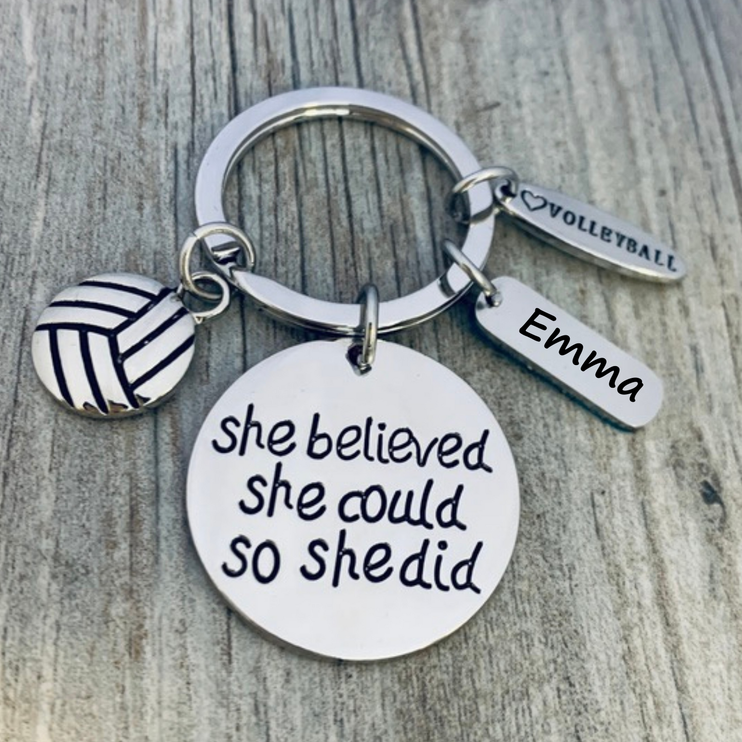 Girls Volleyball Charm Keychain Perfect Gift with Choice of Tag Engraving for Players