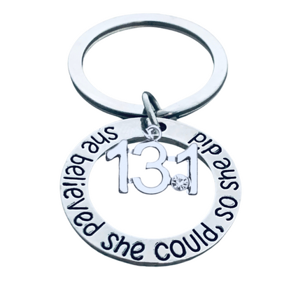 Half Marathon Running Keychain- She Believed She Could So She Did
