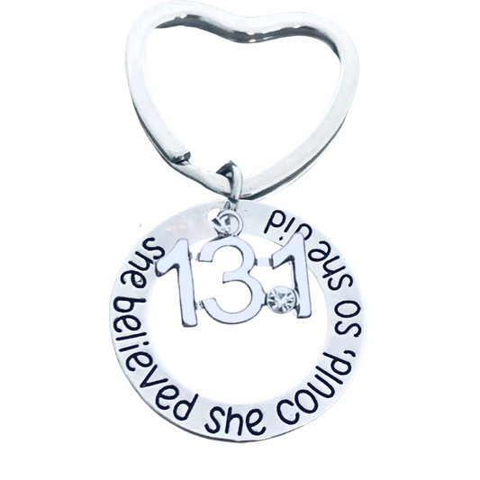 Half Marathon Running Keychain- She Believed She Could So She Did