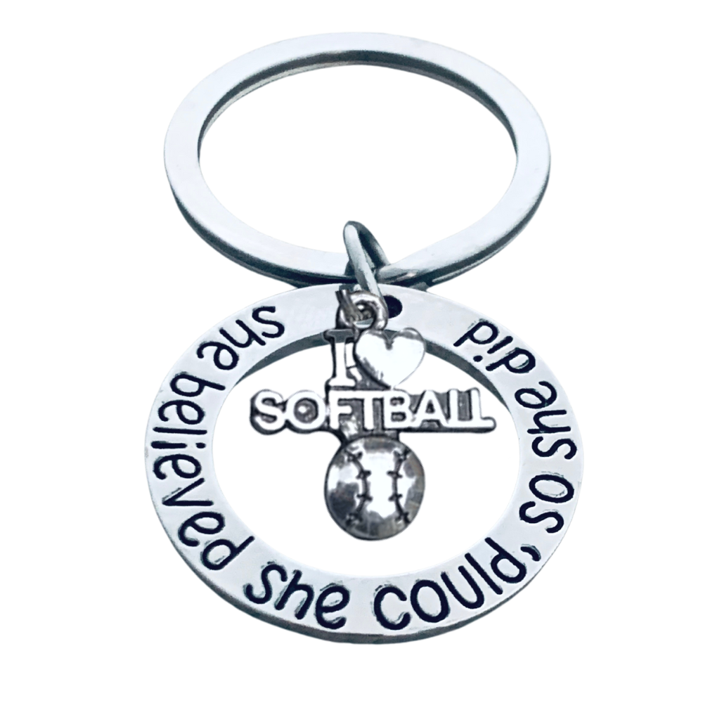 Softball Keychain - She Believed She Could So She Did - Pich Shape & Charm