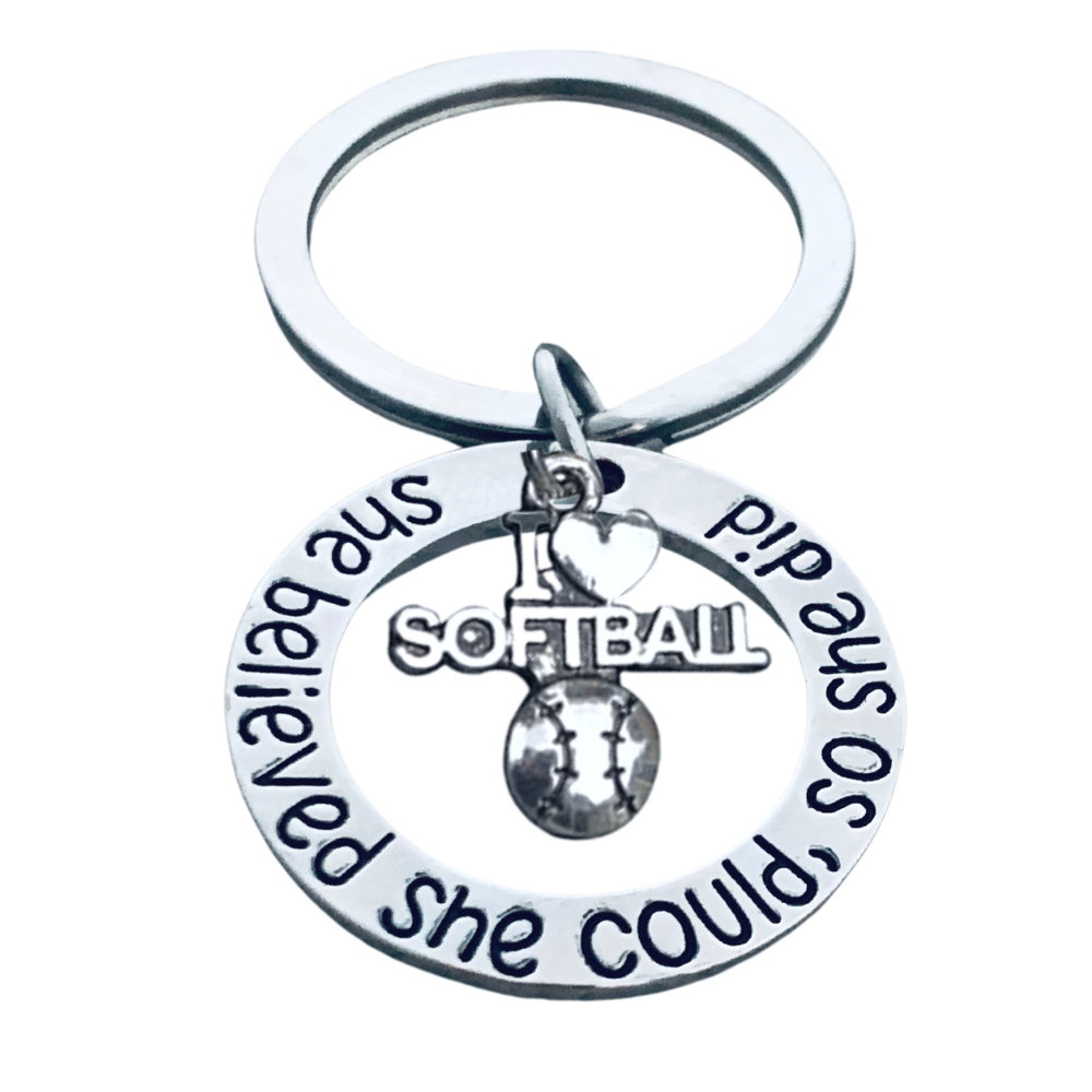 Softball Keychain- She Believed She Could So She Did