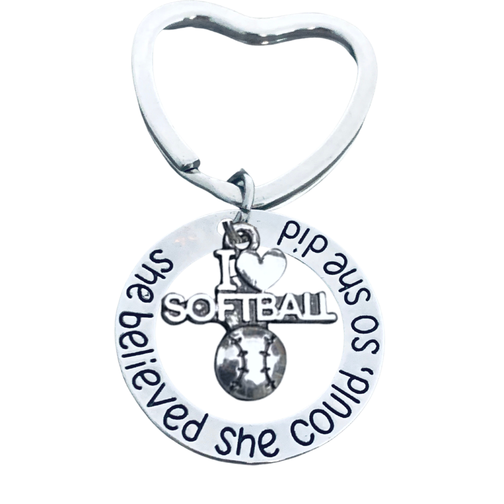Softball Keychain - She Believed She Could So She Did - Pich Shape & Charm