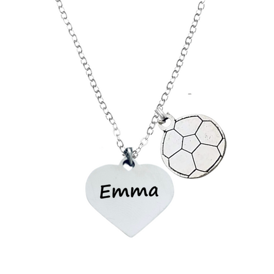 Soccer Engraved Heart Necklace