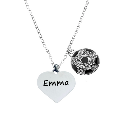 Soccer Engraved Heart Necklace