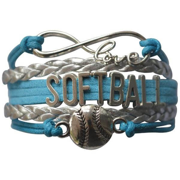 Girls Softball Bracelet - Turquoise and Silver Color