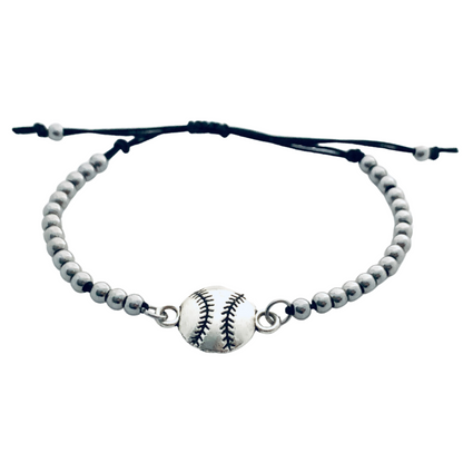 Softball Silver Beaded Adjustable Charm Bracelet