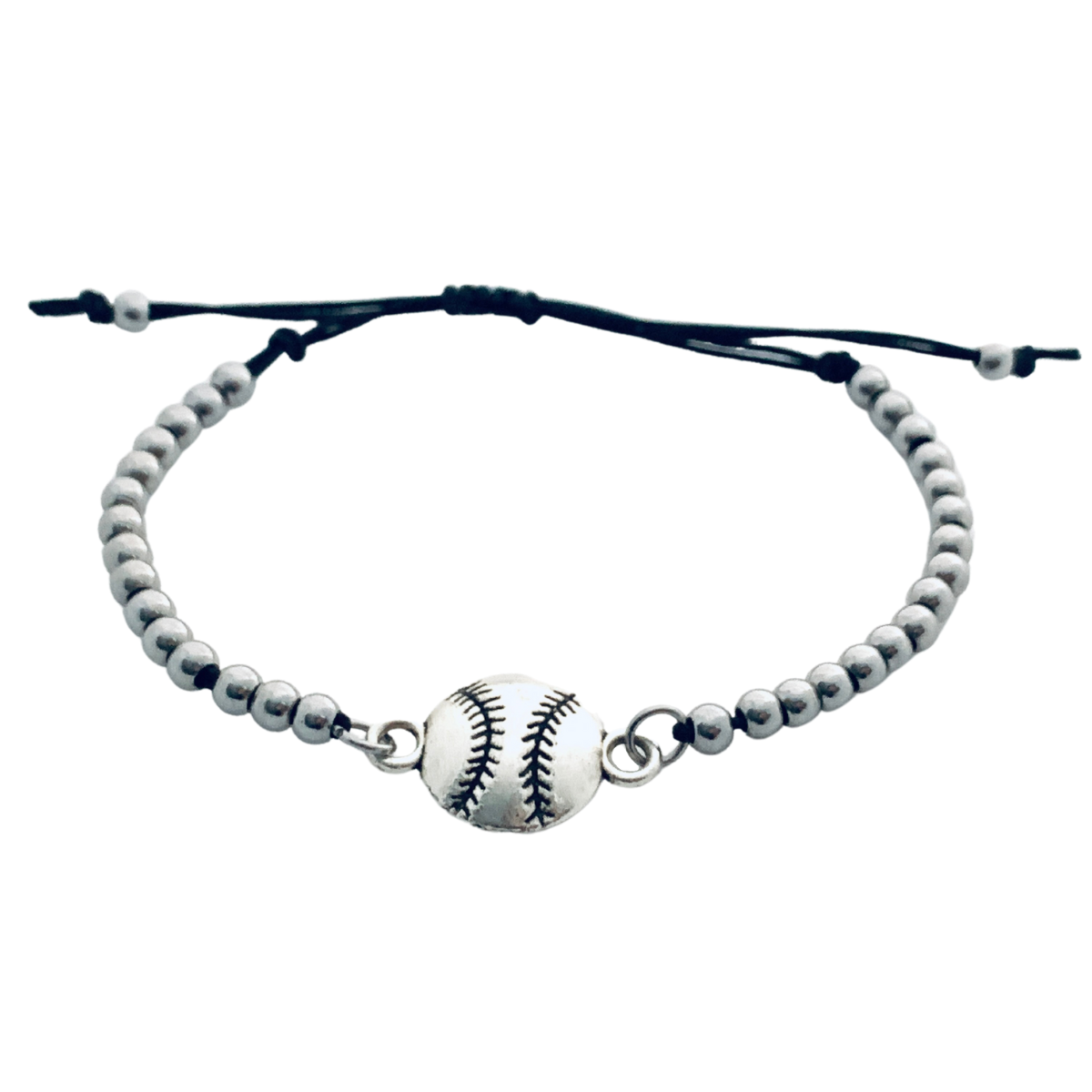 Softball Silver Beaded Adjustable Charm Bracelet - Main Image