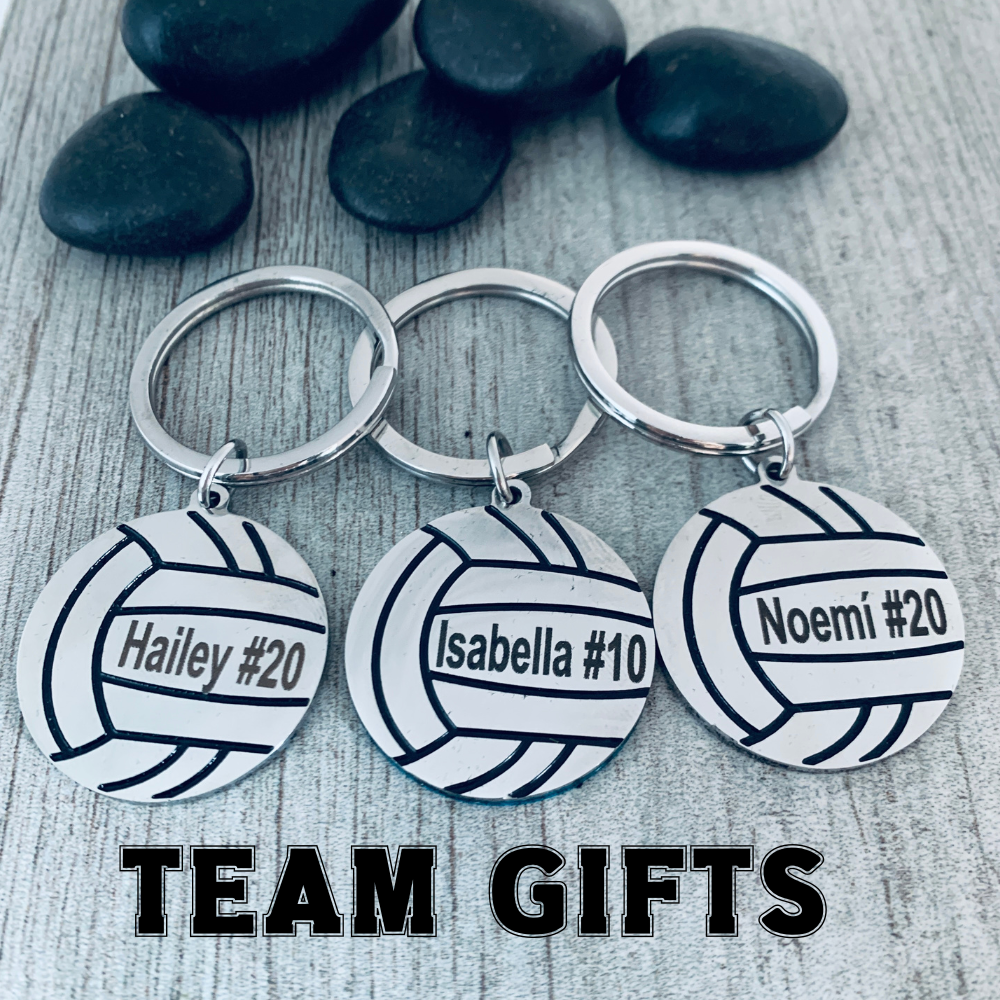 Personalized  Engraved Volleyball Keychain with Name and Number