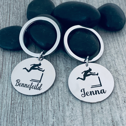 Girls Personalized Track And Field Hurdles Keychain