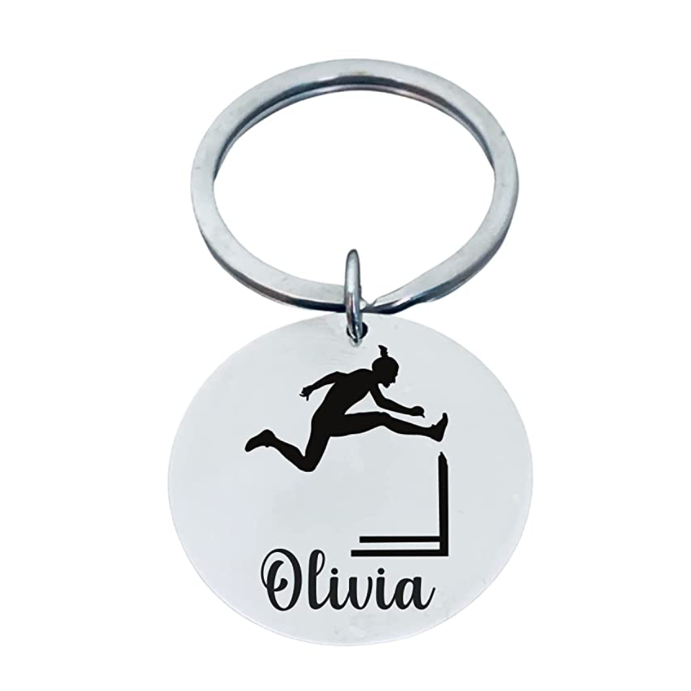 Girls Personalized Track And Field Hurdles Keychain