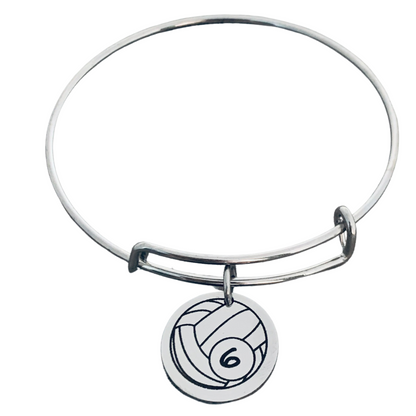 Personalized Stainless Steel Volleyball Bracelet with Engraved Charm