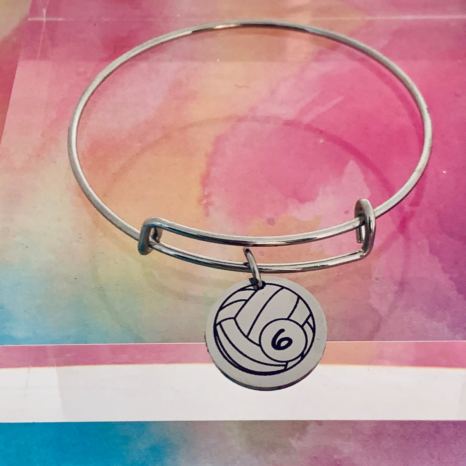 Personalized Stainless Steel Volleyball Bracelet with Engraved Charm