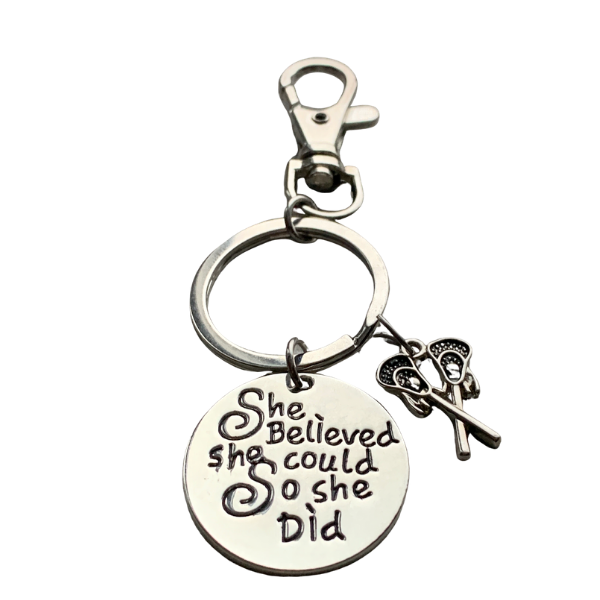 Lacrosse Zipper Pull Keychain with Letter Charm