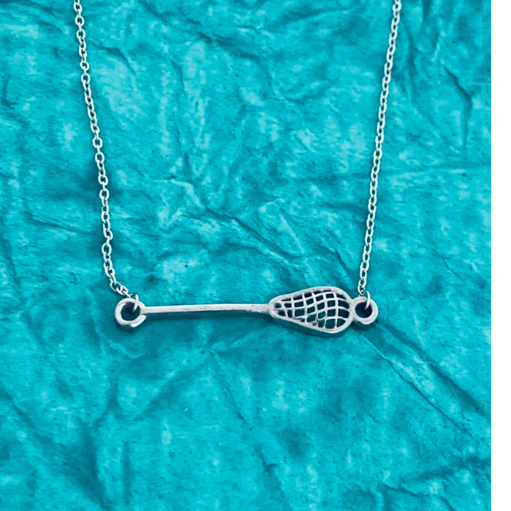Lacrosse necklace for girls made of tarnish-free stainless steel with stick pendant