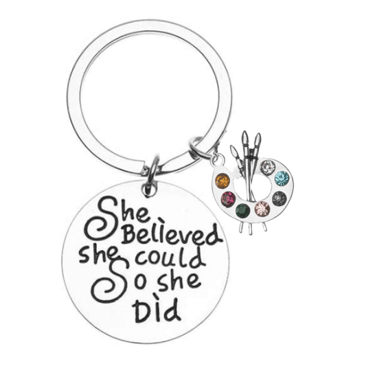 Girls Artist Paint Palette Keychain, She Believed She Could