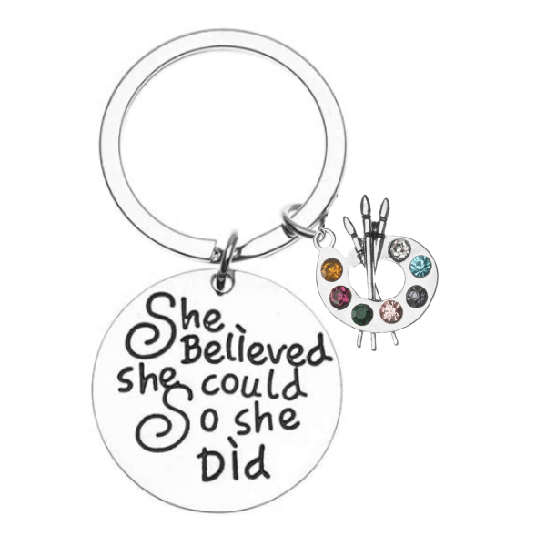 Artist Paint Palette Keychain, She Believed She Could