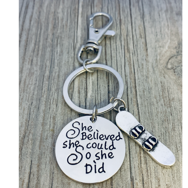 Snowboarding Keychain - She Believed She Could So She Did