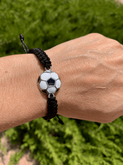 Black Soccer Bracelet on the Wrist