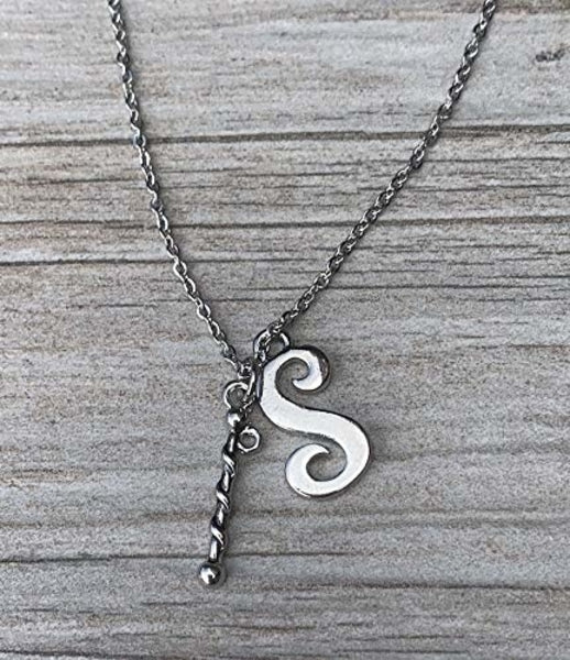 Personalized Baton Twirling Necklace - Letter Charm