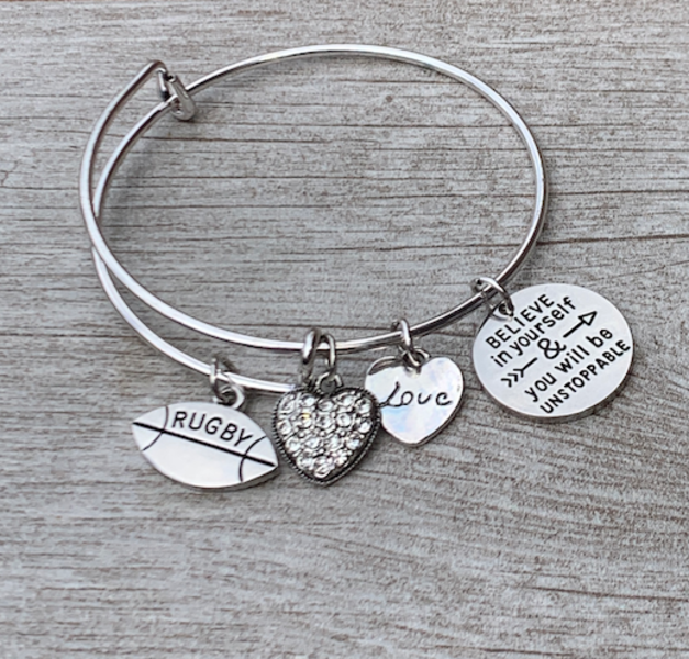 rugby charm bangle bracelet