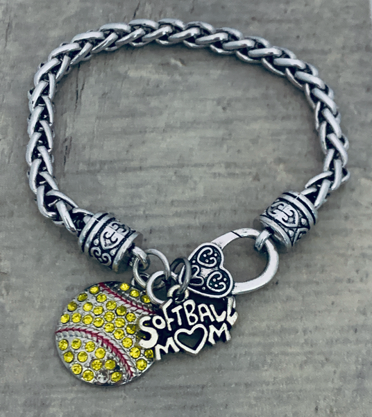 Softball Mom Jewelry Set - Bracelet & Earrings