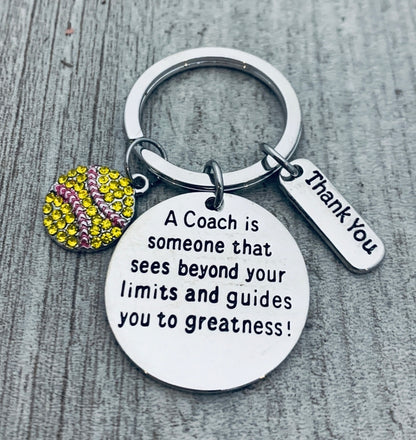 Softball Coach Keychain- Sees Beyond Your Limits & Guides You to Greatness