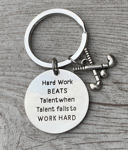 Field Hockey Keychain - Work Hard Beats Talent
