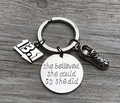 Runner 13.1 Keychain, She Believed She Could So She Did Keychain, Running Gift