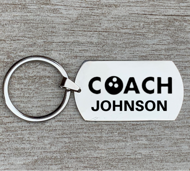 Personalized Engraved Bowling Coach Keychain - Rectangular