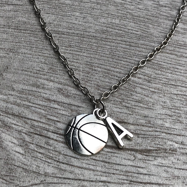 Personalized Basketball Necklace with Letter Charm
