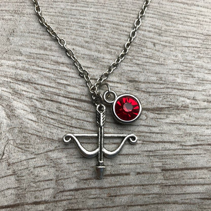 Personalized Archery Bow and Arrow Pendant- Birthstone