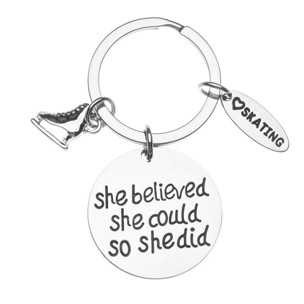 Figure Skating Keychain - She Believed She Could So She Did - Sportybella