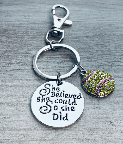 Softball Zipper Pull Keychain - She Believed She Could So She Did