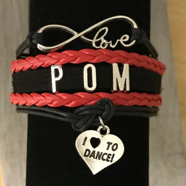 Pom Red and Black Charm Bracelet- Pick Style