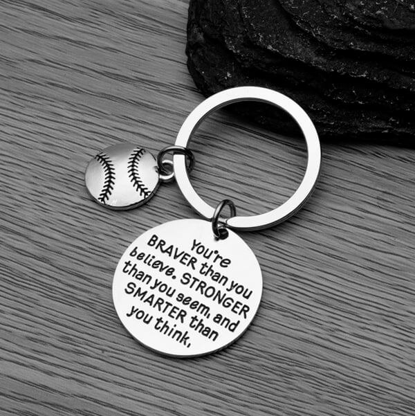 Infinity Collection Baseball You’re Braver Than You Believe Inspirational Keychain - Sportybella