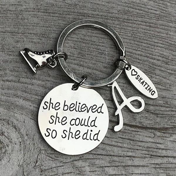 Personalized Skating She Believed She Could So She Did Keychain