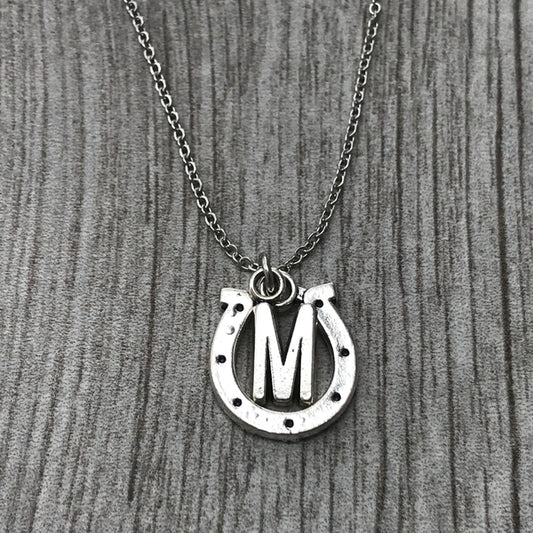 Personalized Horseshoe Necklace with Letter Charm