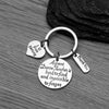 Engraved keychain for Irish dance teachers with “Thank You” tag, laid flat on wood