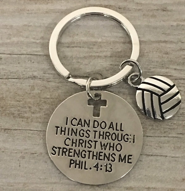 Volleyball Charm Keychain, I Can Do All Things Through Christ Who Strengthens Me