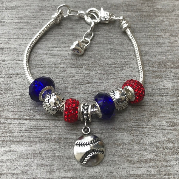 Softball Beaded Charm Bracelet- Pick Colors