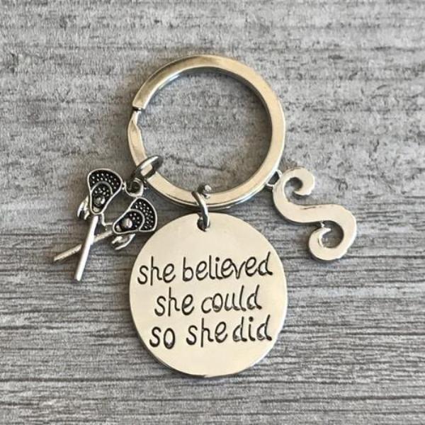 Personalized Lacrosse Keychain - She Believed She Could So She Did - Sportybella