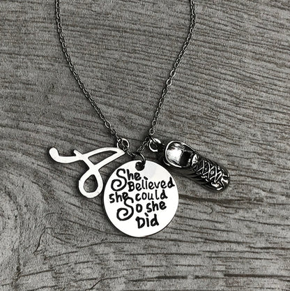 Personalized Runner She Believed She Could So She Did Charm Necklace