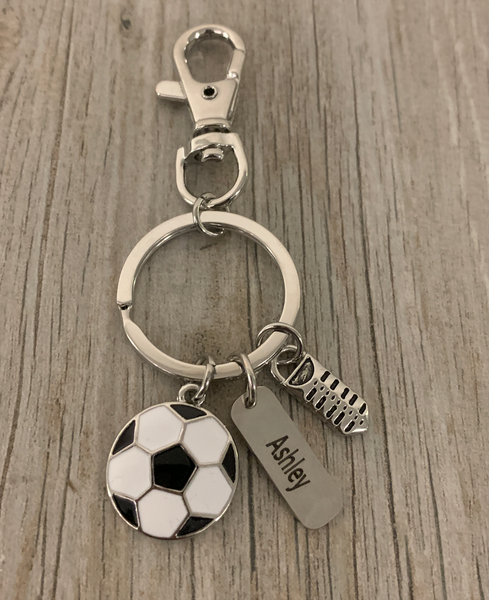 Soccer Zipper Pull with Engraved Charm