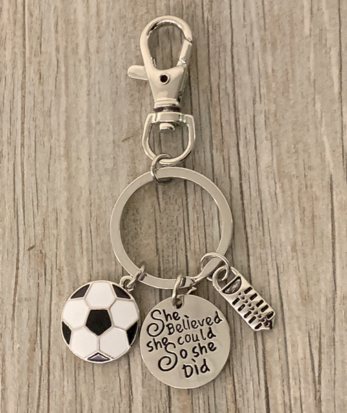 Soccer Zipper Pull Keychain - She Believed She Could