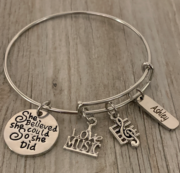 Personalized Music She Did Bangle Bracelet