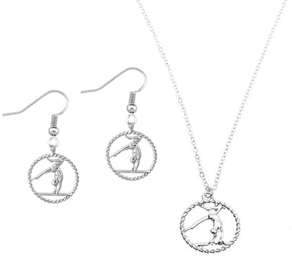 Gymnastics Charm Necklace & Earrings Set